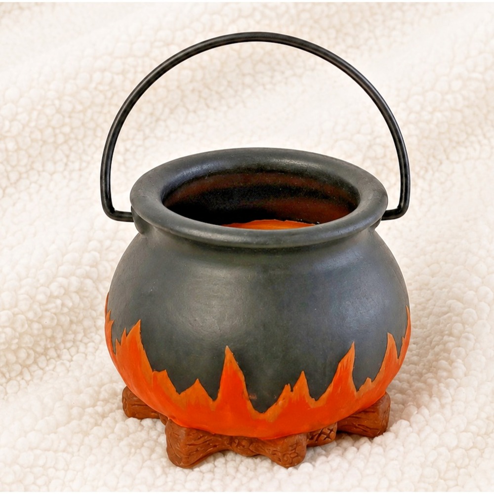 Dalton Halloween Cauldron Ceramic Candle Holder Black Orange Witch Decor